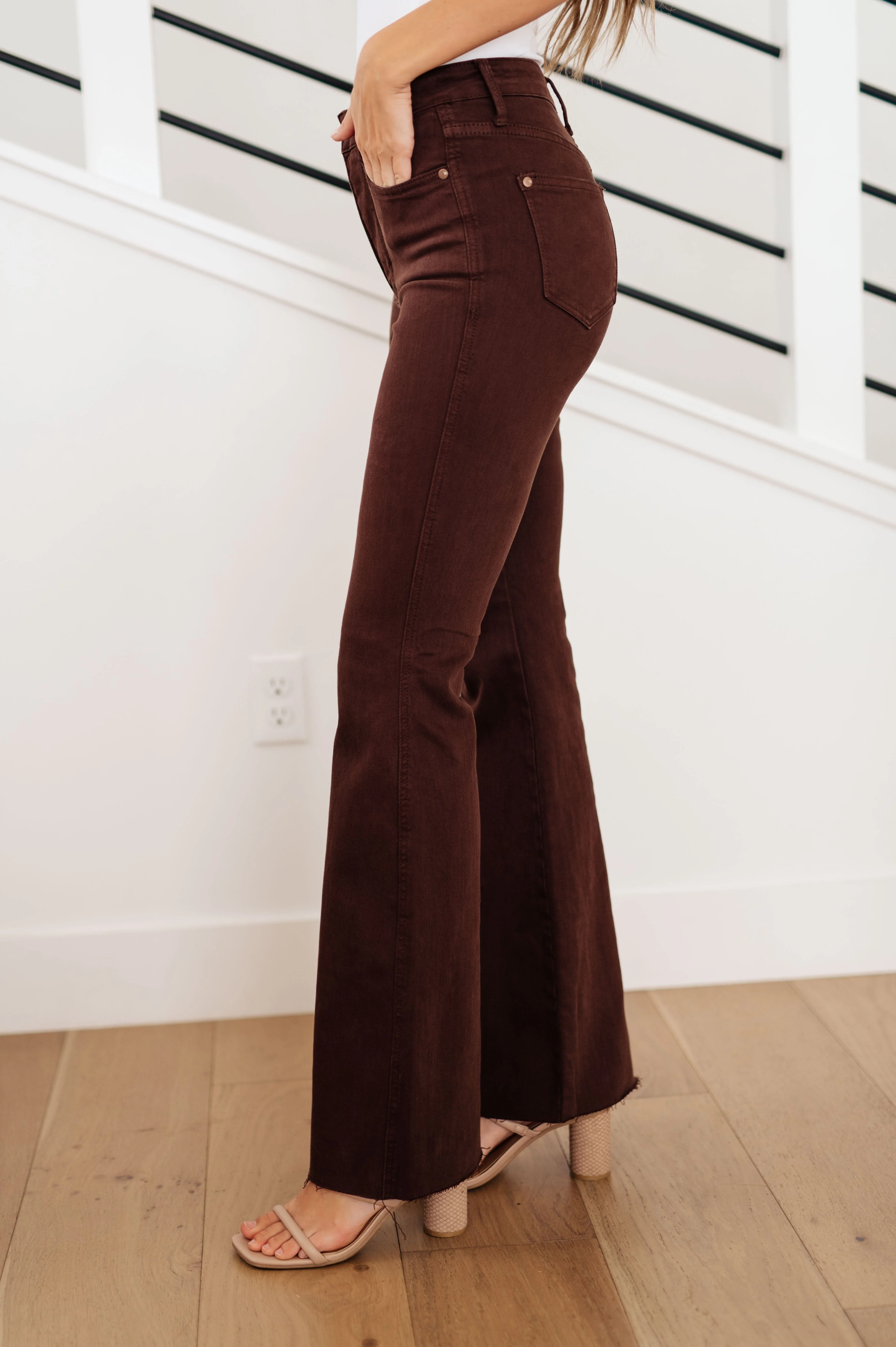Blue Sienna High Rise Control Top Flare Jeans in Espresso