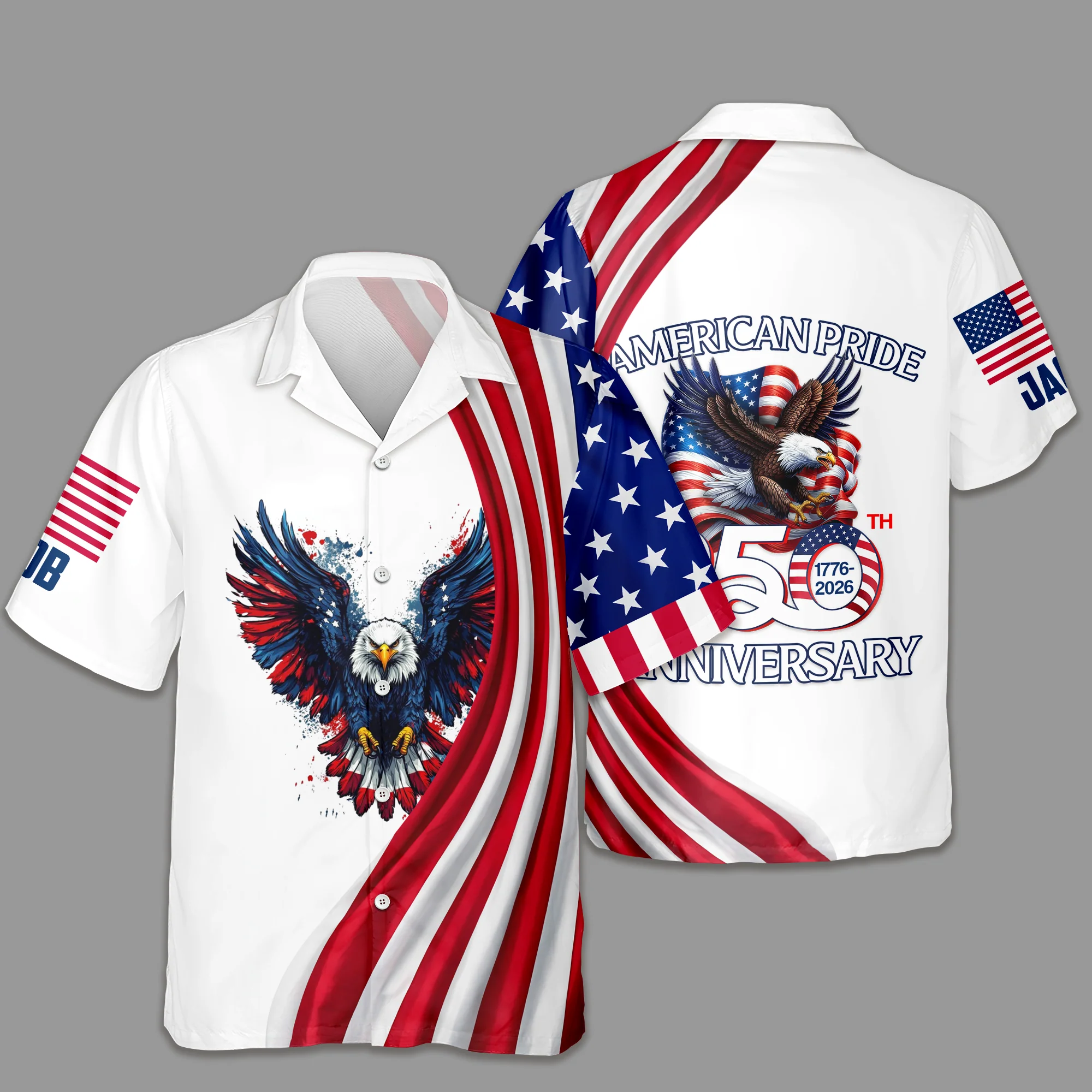 Men'S Casual American Flag Eagle Ribbon Art Printed Shirt