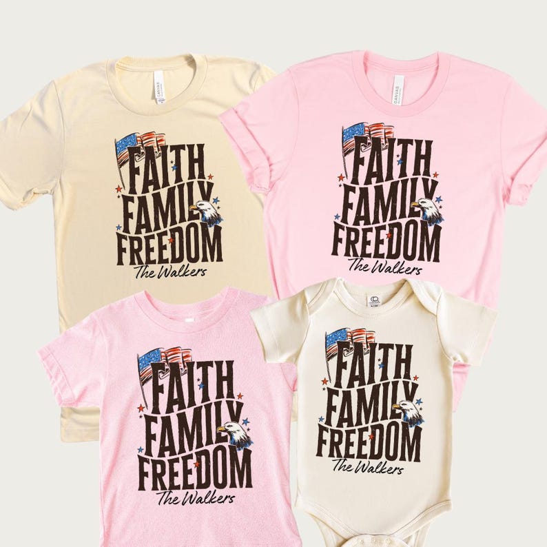 Personalized Faith Family Freedom Shirt Christian Patriotic Family Tee Matching July 4th Outfit