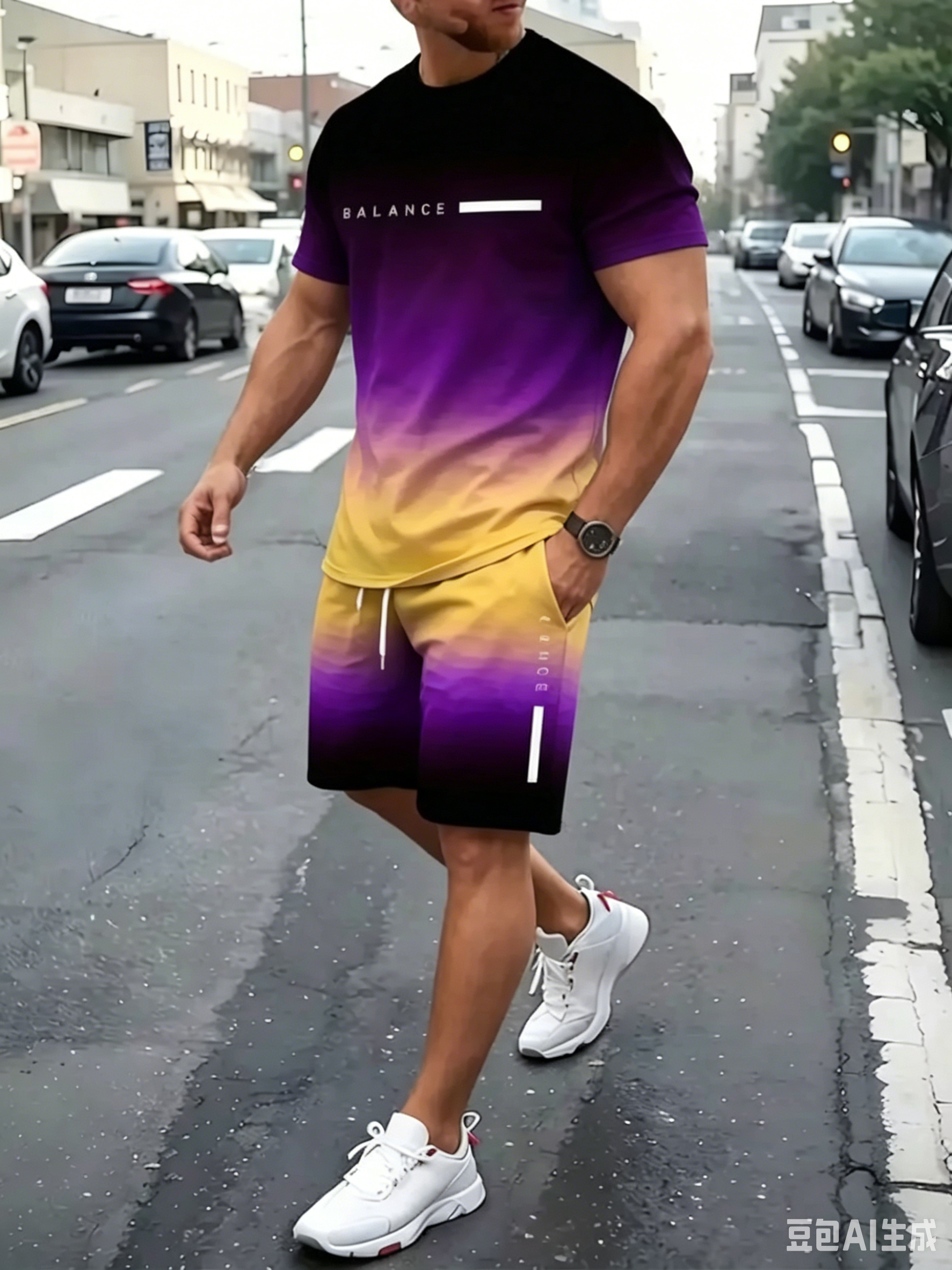 Men's Gradient Fitness Short Sleeve Set