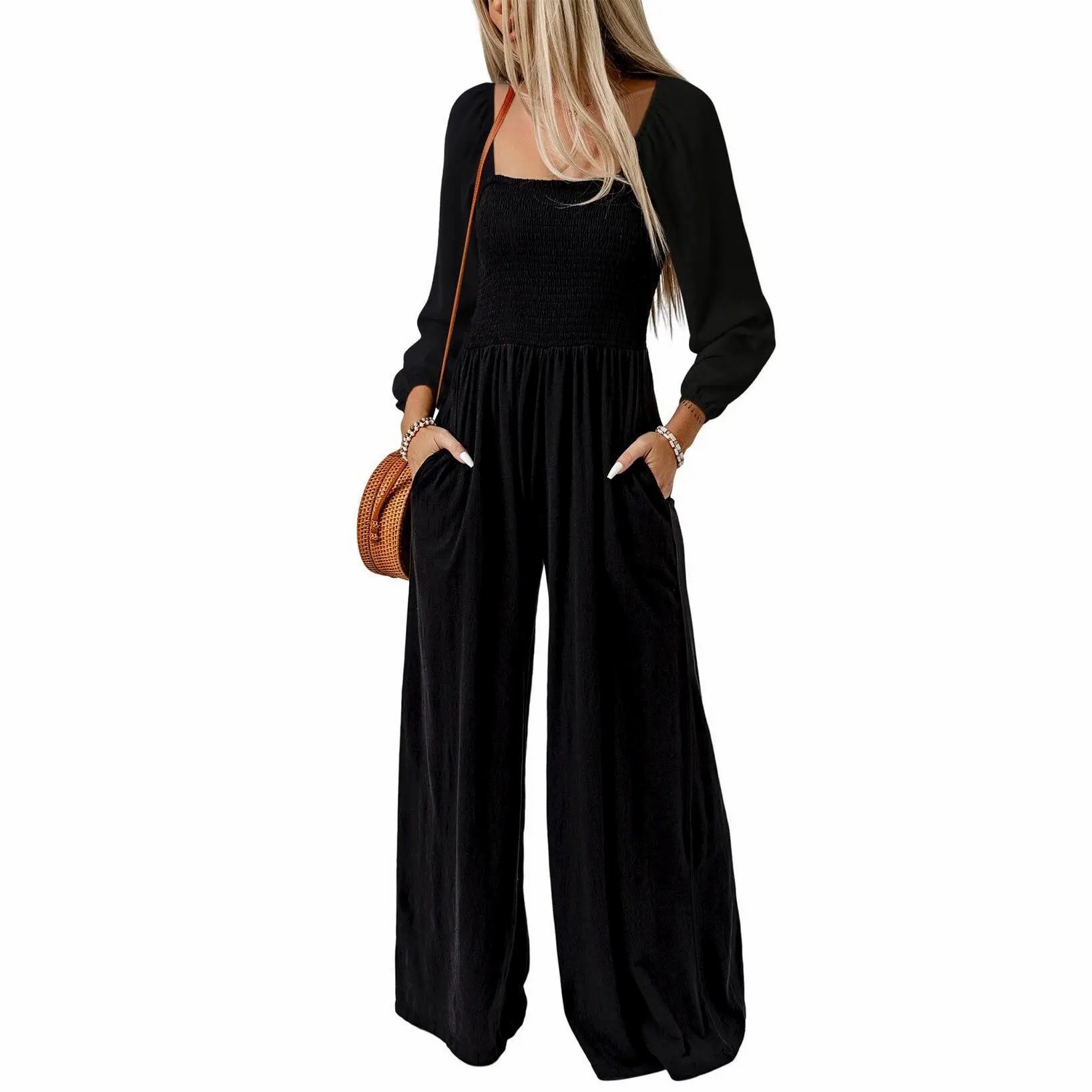 🌿 Women's Long Sleeve Wide Leg Casual Jumpsuit