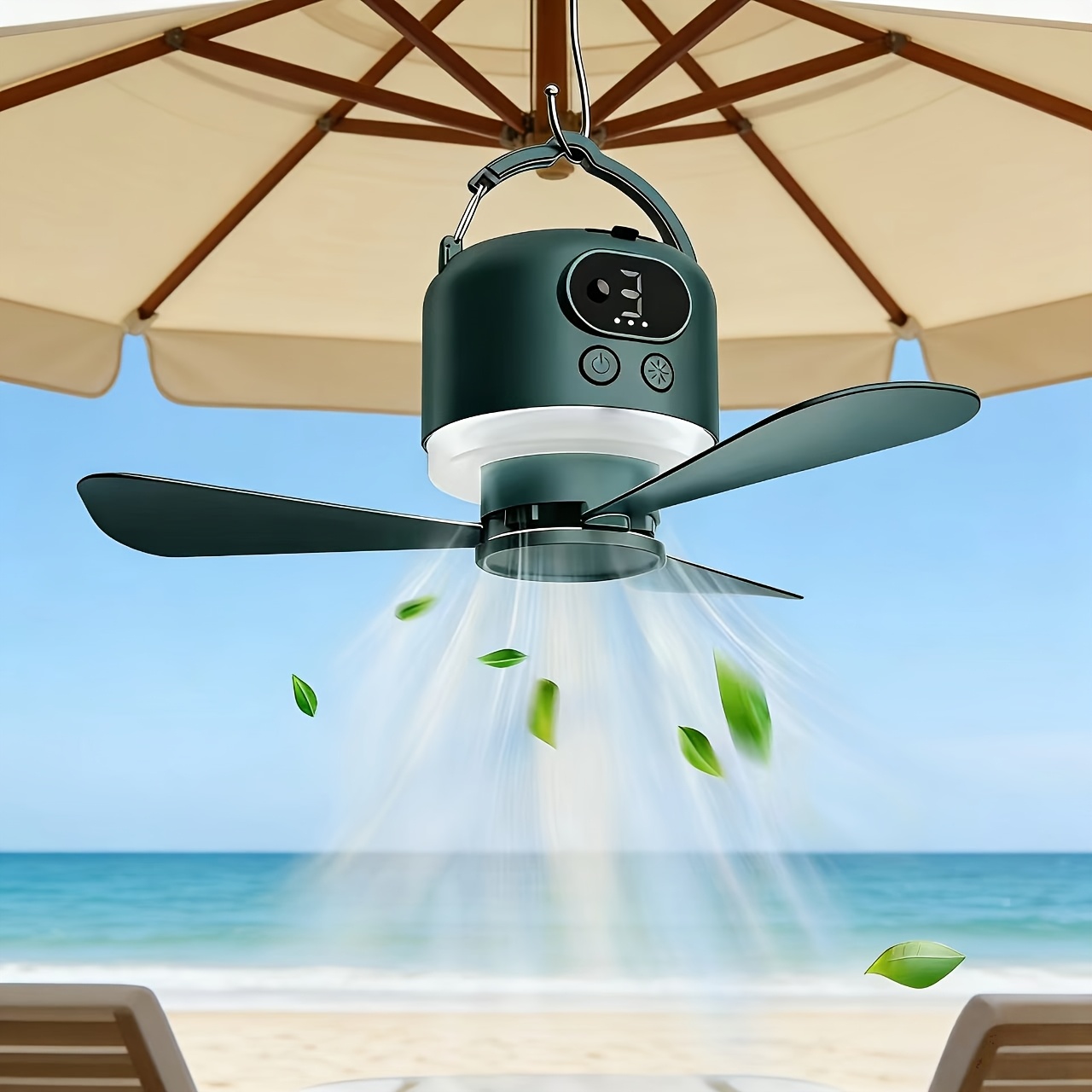Portable Camping Ceiling Fan Camping Fan 10400mAh, USB Rechargeable Tent Fan, with Remote Control, LED Lights, Detachable Fan Blades