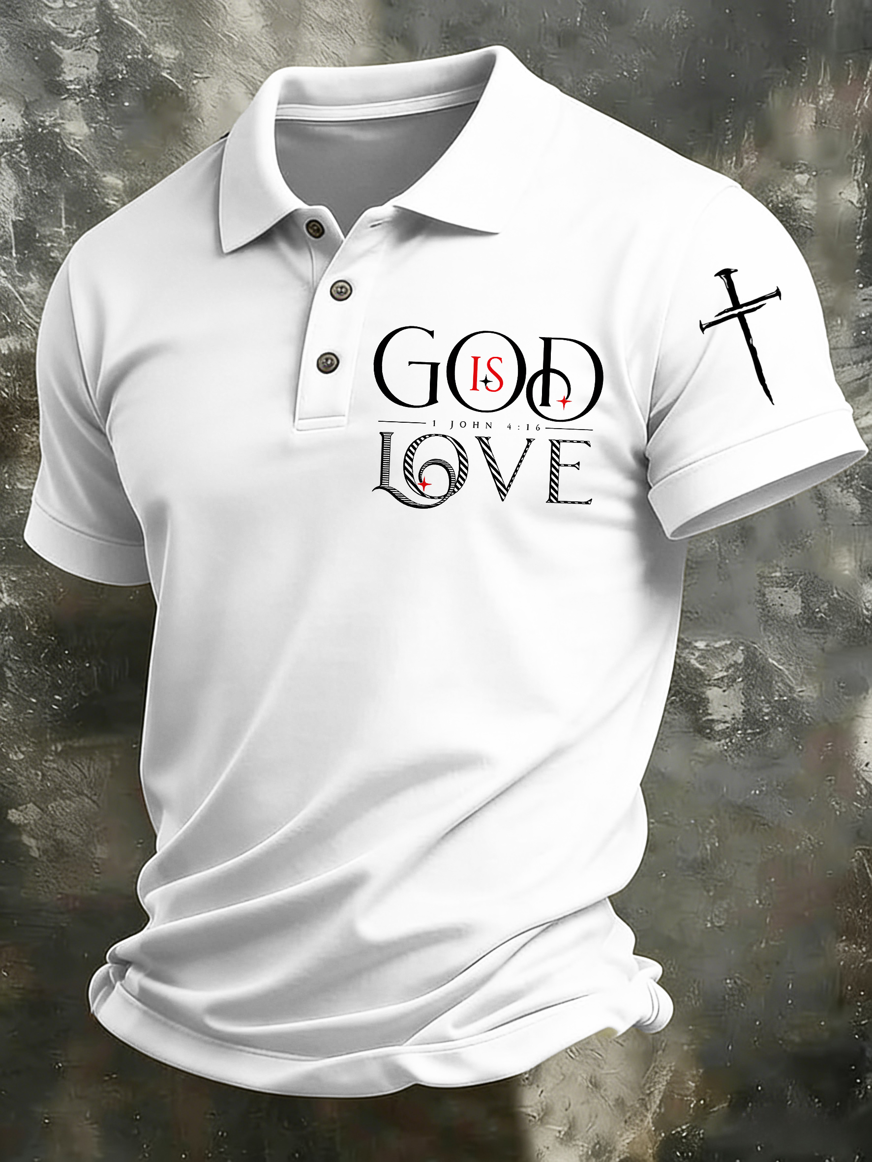 Men'S Casual Faith Jesus Collar Button Polo Shirt