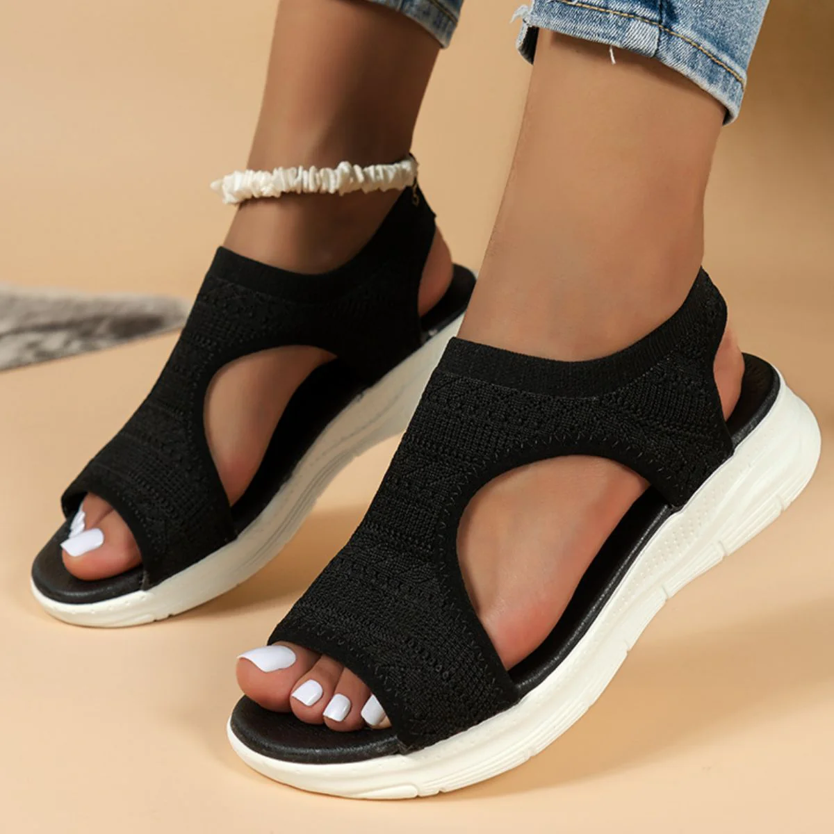 Peep Toe Solid Color Sandals (multiple color options)