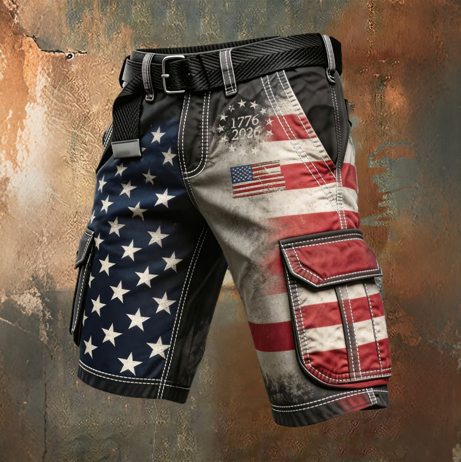 Men'S Workwear Retro American Independence Day Shorts