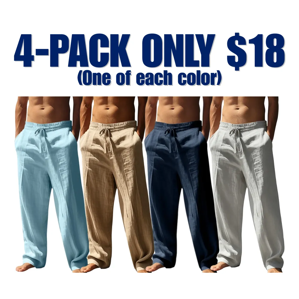 🔥8-pack $24 - Men's linen casual straight leg trousers