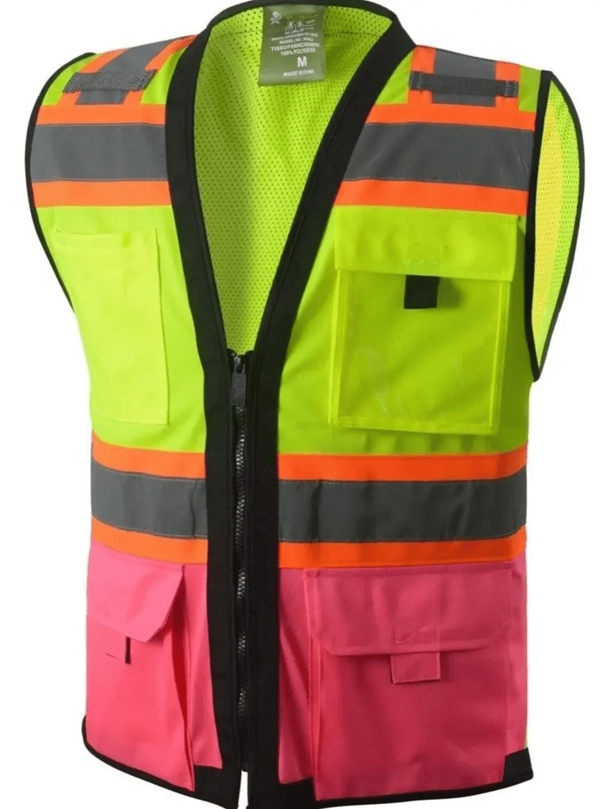 Superintendent Vest, High Visibility Reflective Safety, Mesh Safety Vest with Zipper and Multi pockets AMERICAN SIZE