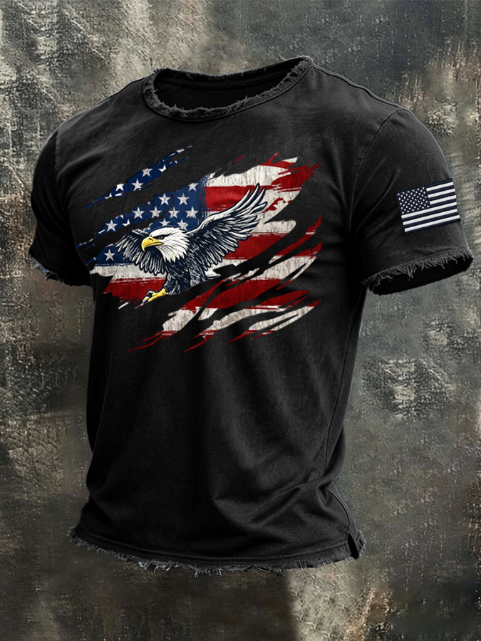 Men's American Flag Printed Casual T-shirt