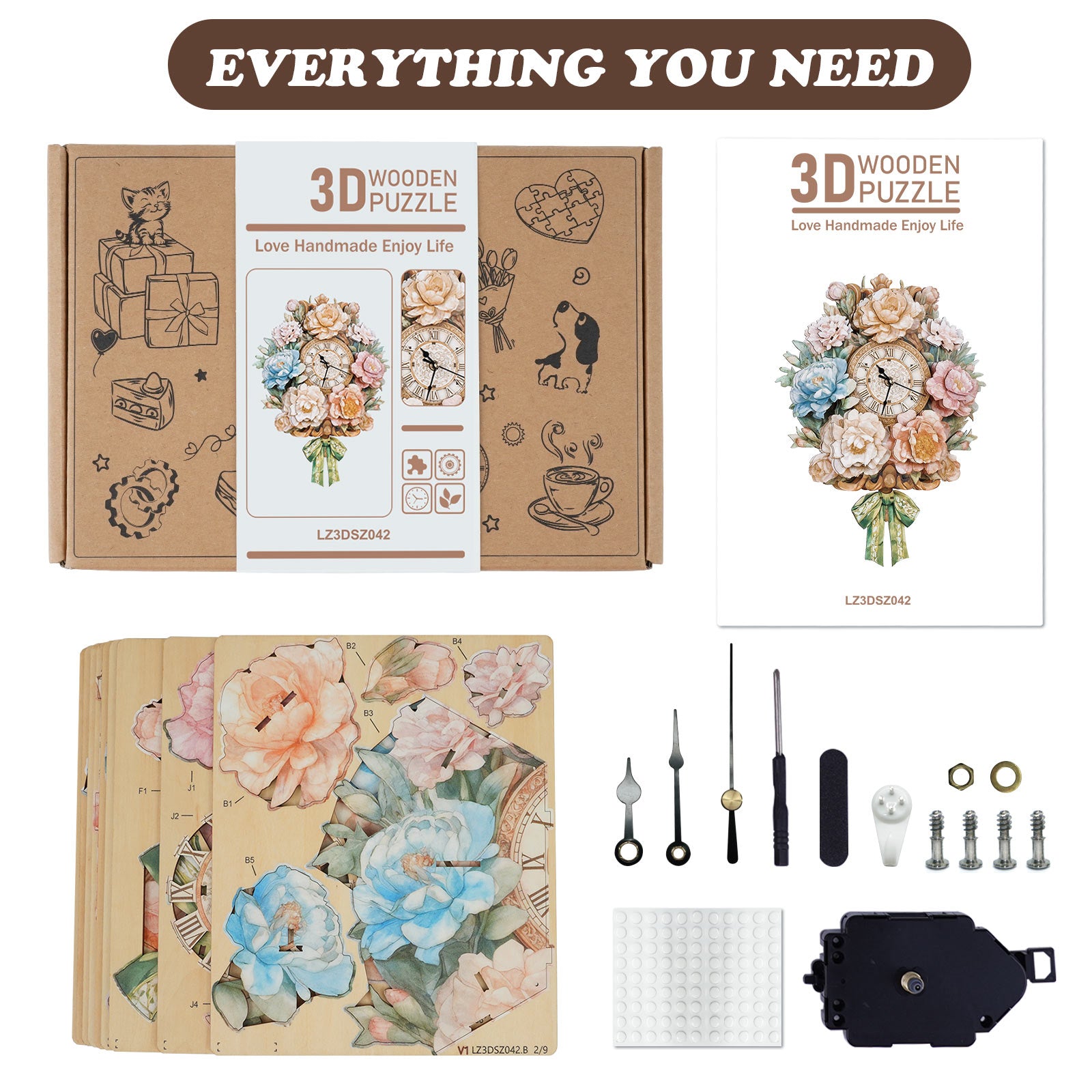 BouquetDIY Wooden Clock, 3D Puzzle Craft Kit