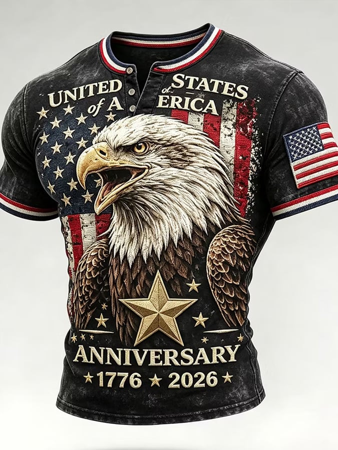 Men's Flag and Eagle Print T-Shirt