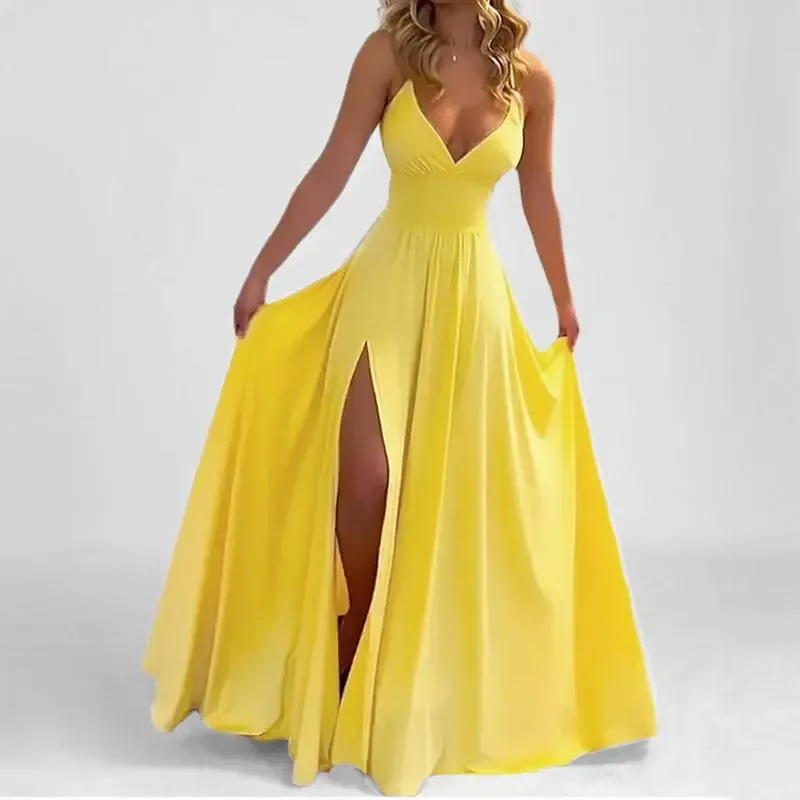 2026 Spring New Arrivals: Women's Strappy Dress—A Stylish, Sexy, Solid-Color Dress with a Slit
