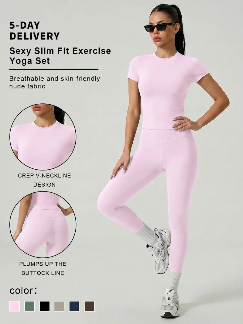 Women's Solid-Color Sports T-Shirt Set