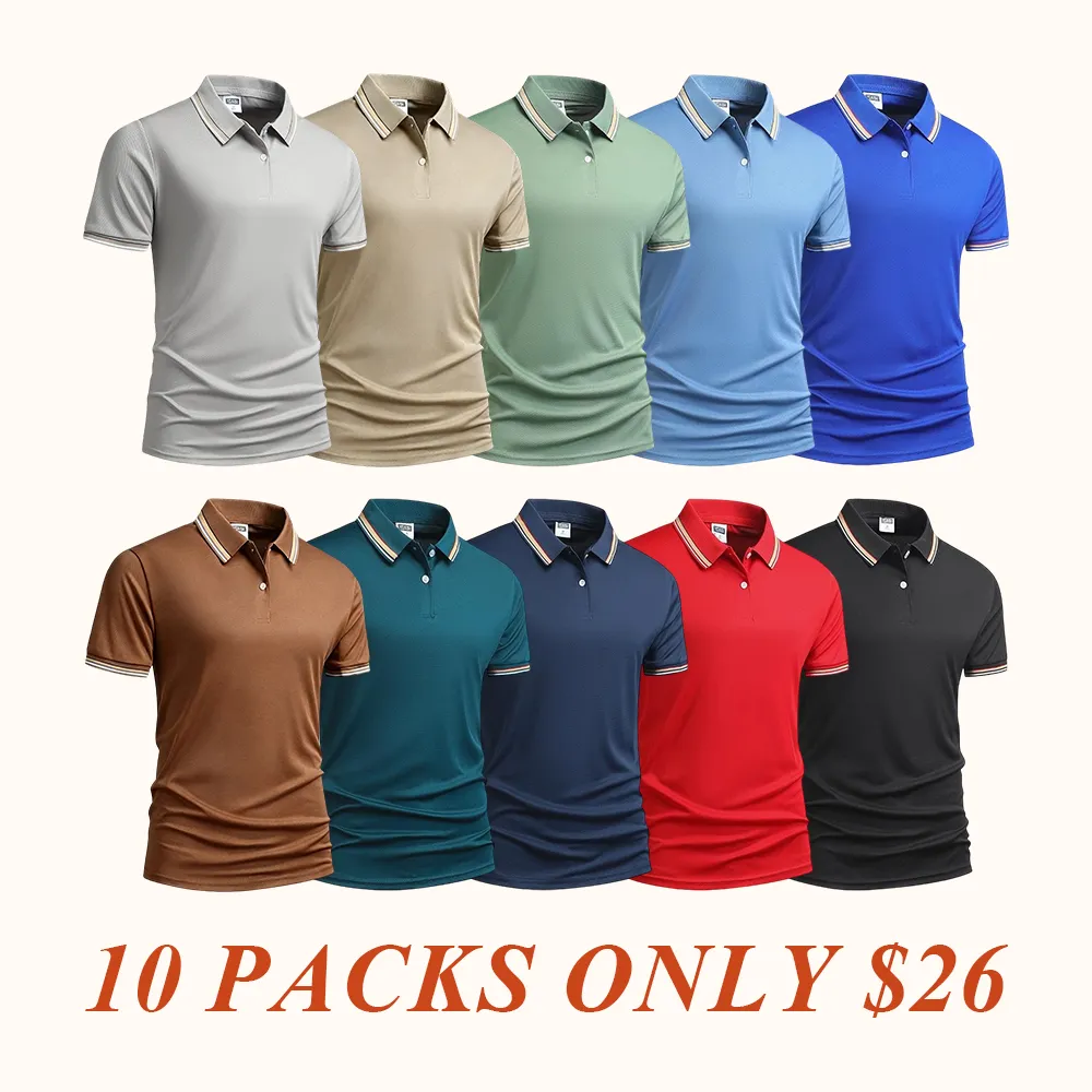 Men's Quick Dry Color Block Striped Polo Shirt, Classic Button-Down Collar Top