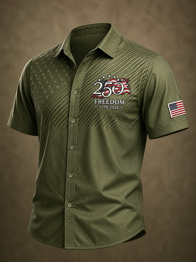 Men'S America Flag Printed Casual Collar Shirt