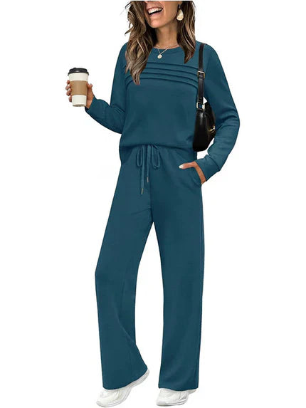 🔥LAST DAY💓Women's Crew Neck Top & Drawstring Pants Set