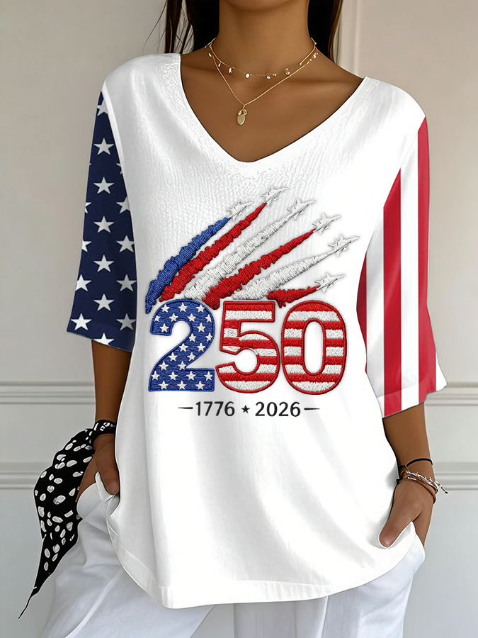 Women'S V-Neck Casual Cotton And Linen T-Shirt