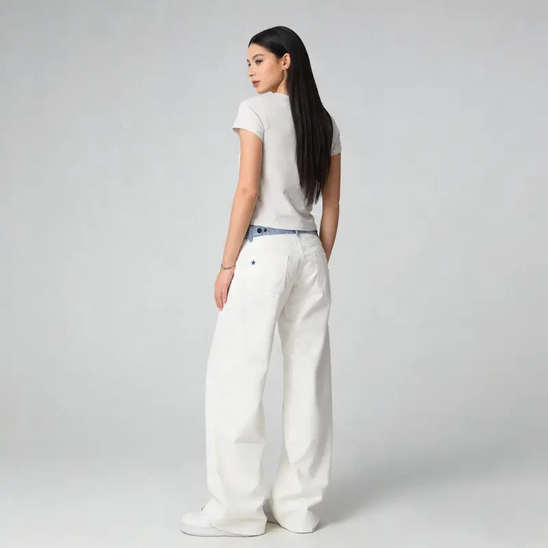 Adjustable low-rise loose straight-leg jeans