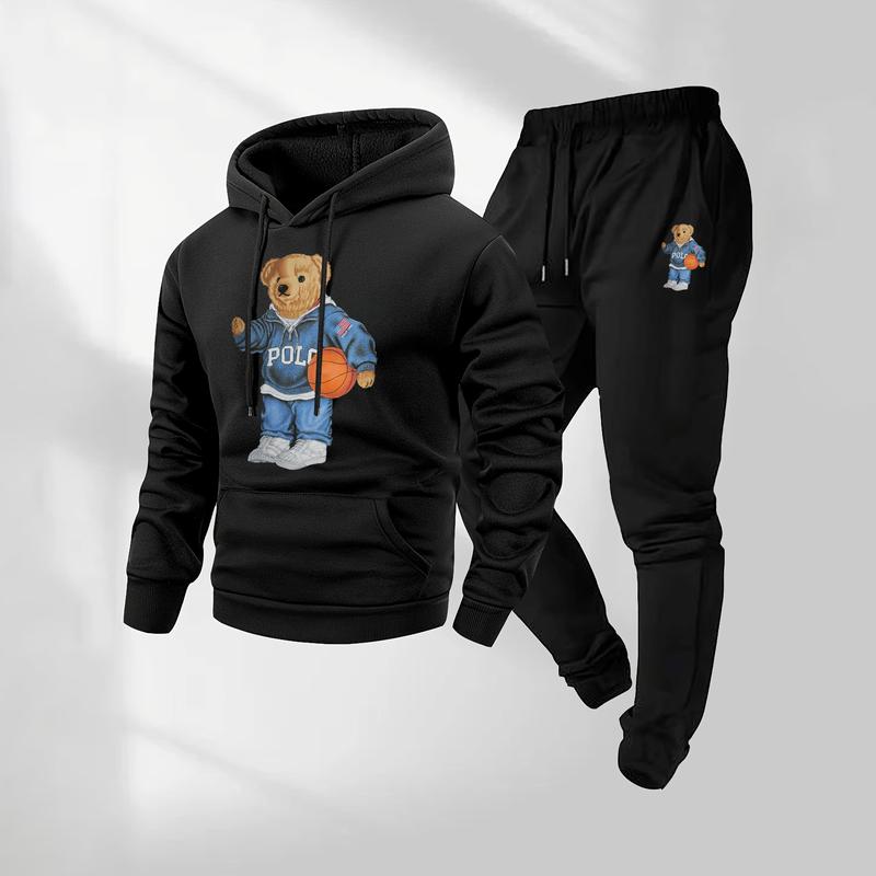 Men's Letter Print Hoodie & Track Pants Set for Fall/Winter