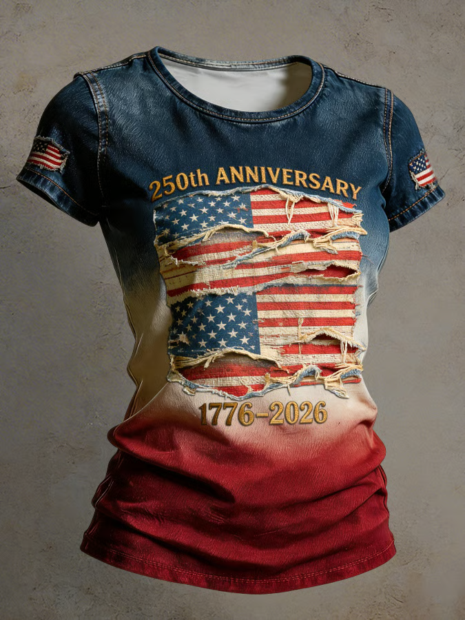 American 250th Anniversary of Patriotism Vintage Print Women's Short-Sleeve T-Shirt