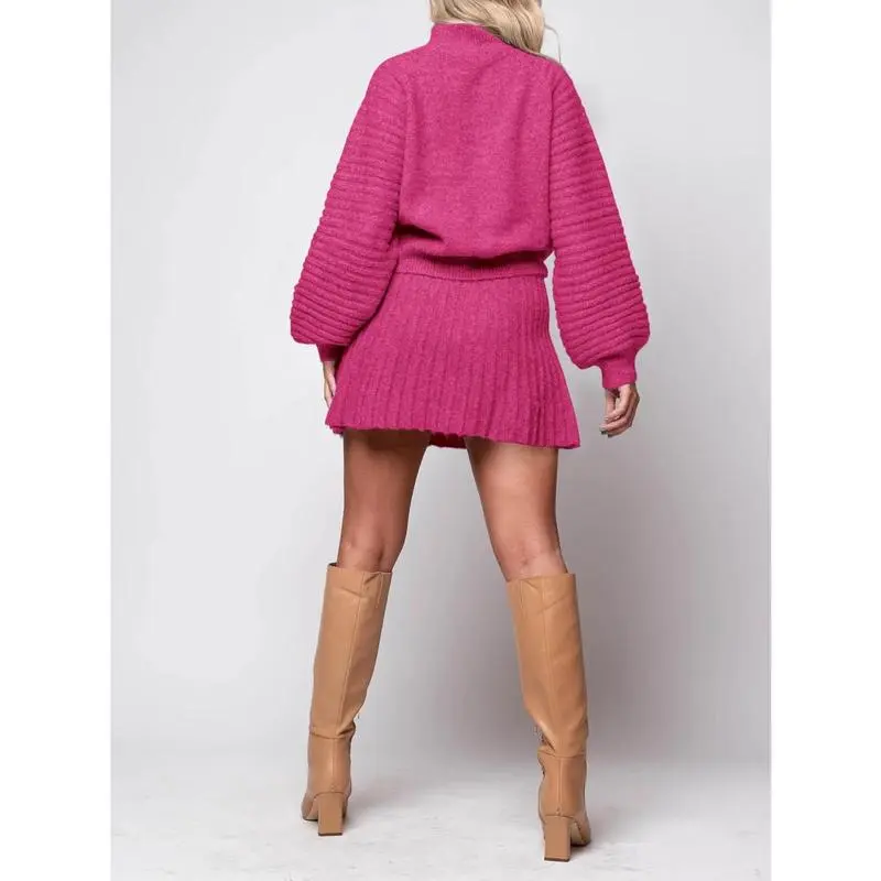 Women’s Ribbed Mock Neck Sweater & Mini Skirt Set