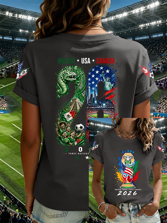 Women's Football Lovers Print V Neck T-shirt