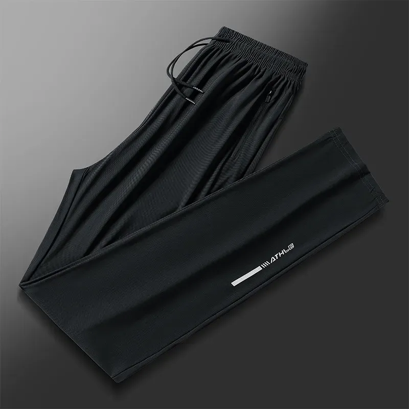 Men'S Ice Silk Pants Breathable Casual Pants Sports Pants Quick-Drying Pants Men'S Elastic Straight Large Size