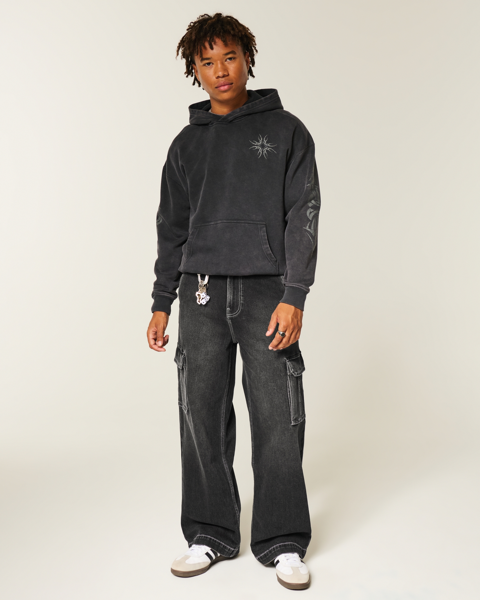 Dark Wash Logo Embroidery Super Baggy Jeans