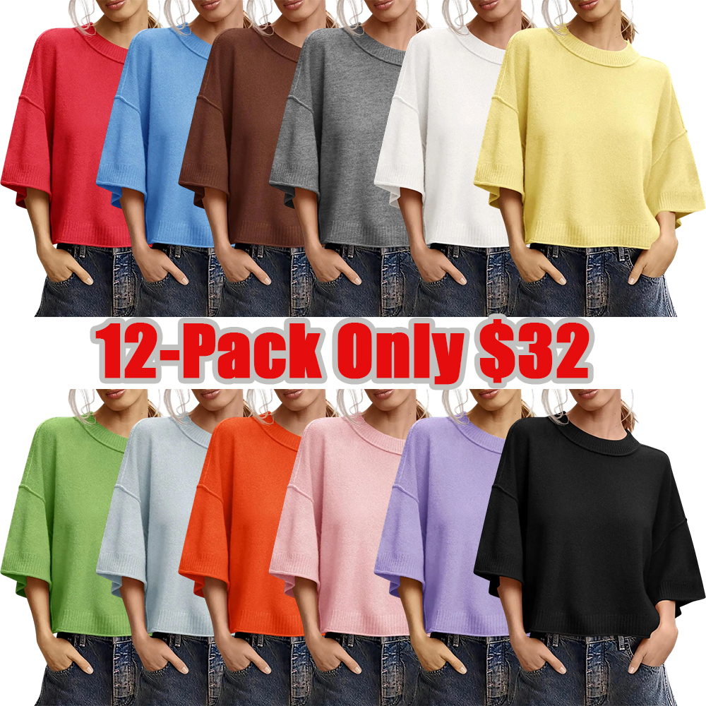 Womens Short Sleeve Sweater Summer Oversized Cropped Sweaters