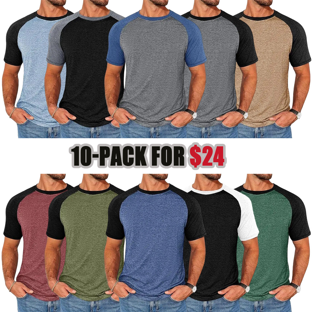Mens Casual Slim Fit T Shirts Raglan Short Sleeve Crewneck Baseball Tees Color Block Workout Fashion Shirt