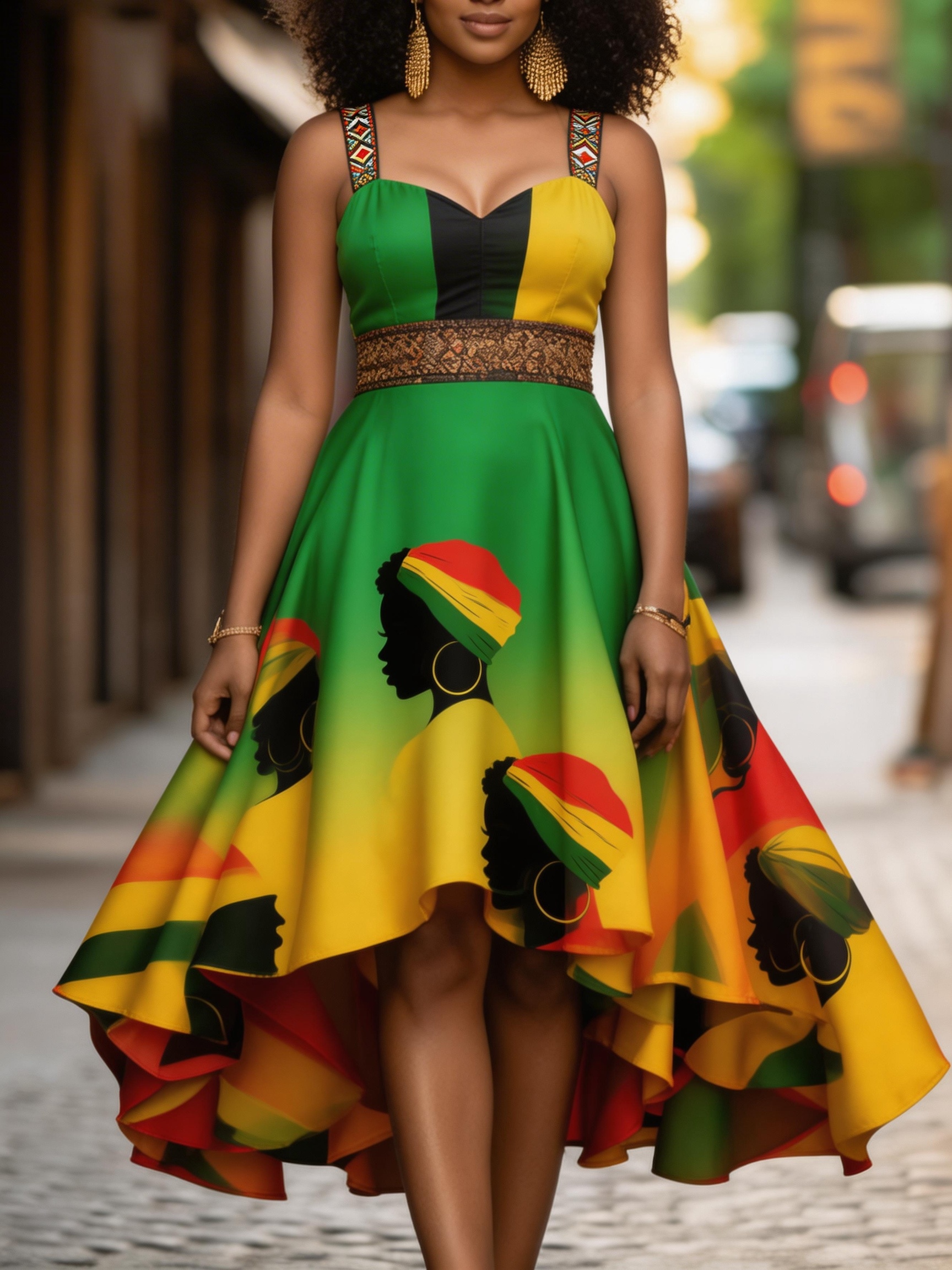African Pride: Geometric-Patterned, Stylish Striped Dress