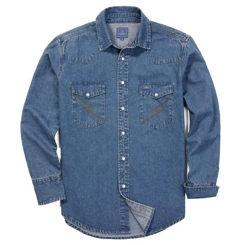 🔥🔥16-PACK-$38.8🔥Men's Long Sleeve Stone-Washed and Pre-Washed Denim Work Shirt