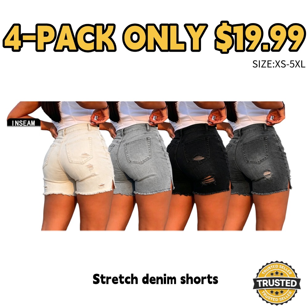 Women's light blue high-waisted stretch denim shorts