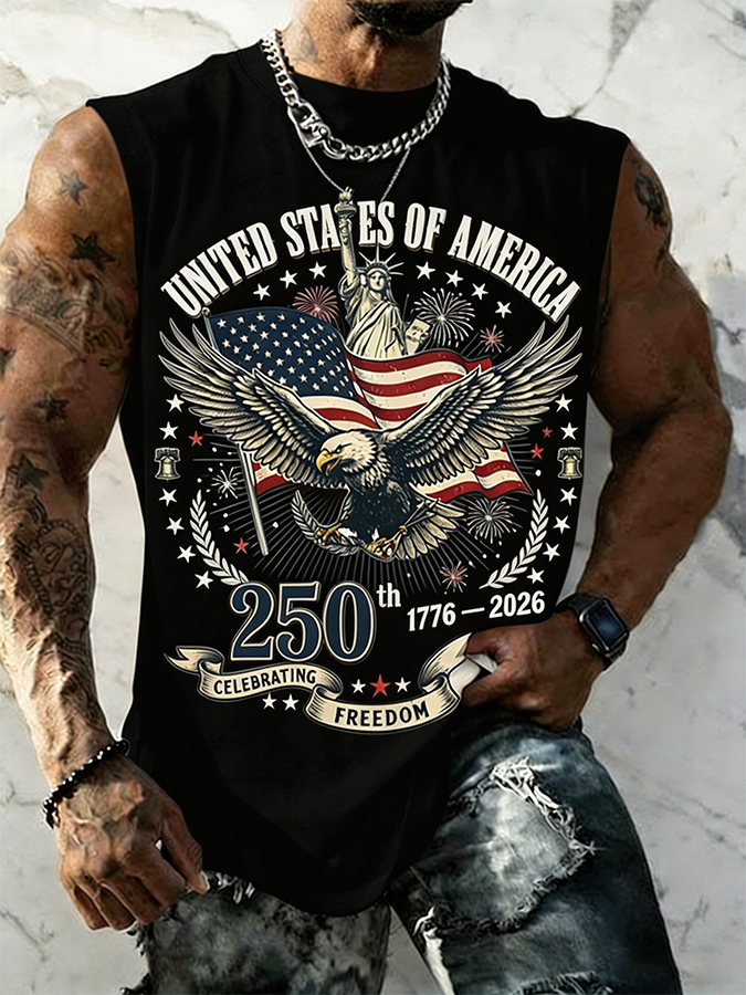 Men's USA 1776-2026 Bald Eagle Sleeveless Tank Top