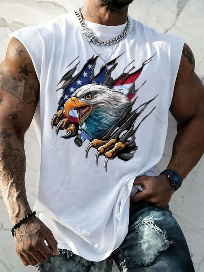 Men's Vintage America Flag Print Vests