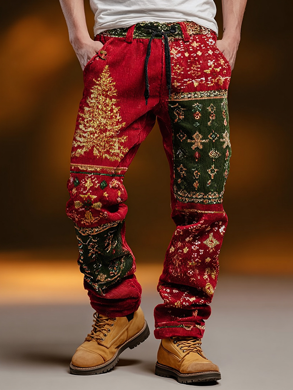 Men's Christmas Tree Pattern Art Print Casual Corduroy Pants
