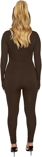 Women's Solid Round Neck Skinny Jumpsuit