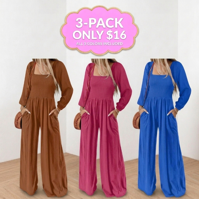 🌿 Women's Long Sleeve Wide Leg Casual Jumpsuit