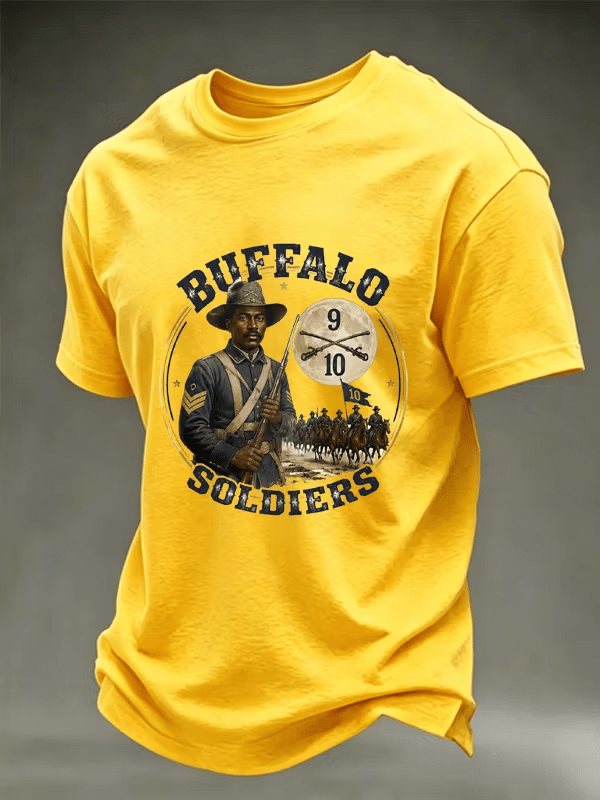 Men's Vintage Buffalo Soldiers 9th &10th Cavalry Civil War Soldier Print Cotton Casual T-Shirt