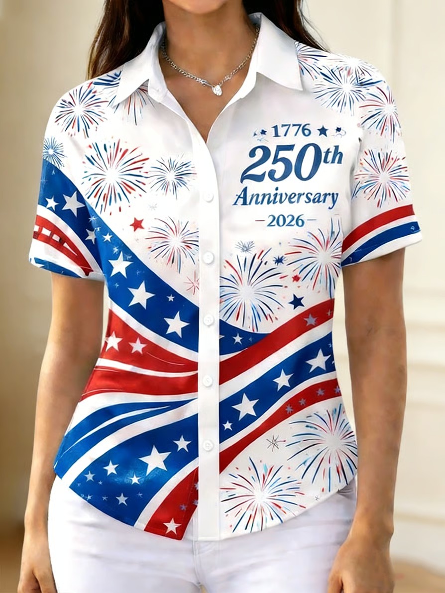 Ladies' Casual American 250Th Anniversary Celebration Short Sleeved Shirt