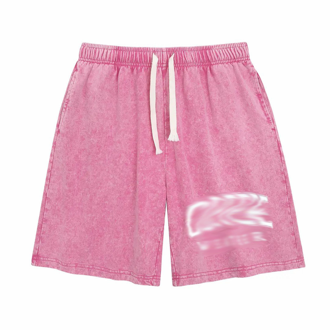 Unisex Acid Wash Graphic Sweat Shorts – Cotton Baggy Casual with Pockets