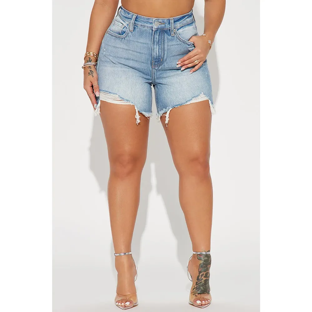 Women Ripped Denim Shorts