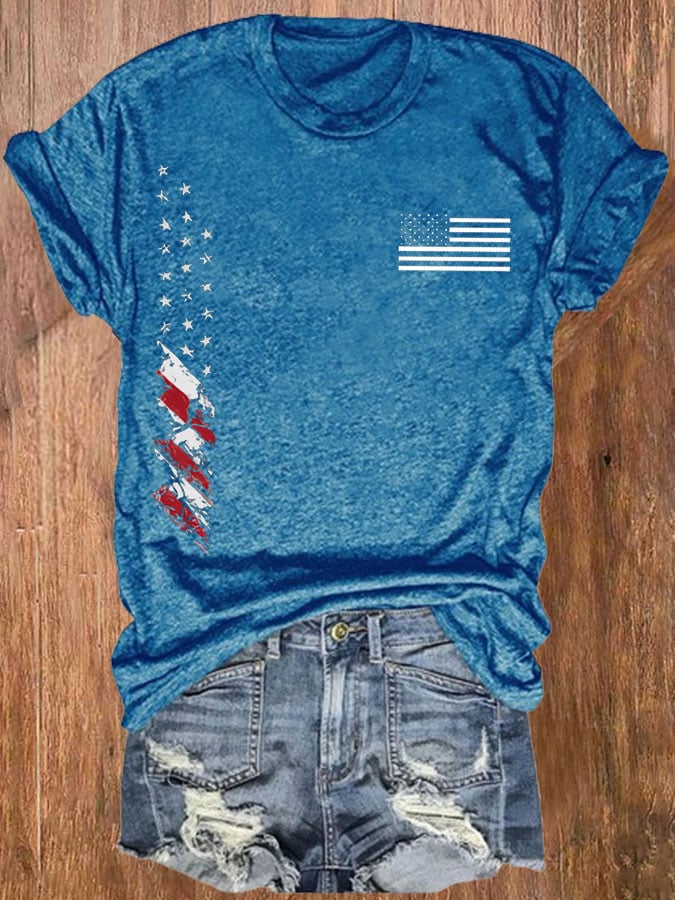 Women'S American Independence Day Flag Print Casual T-Shirt