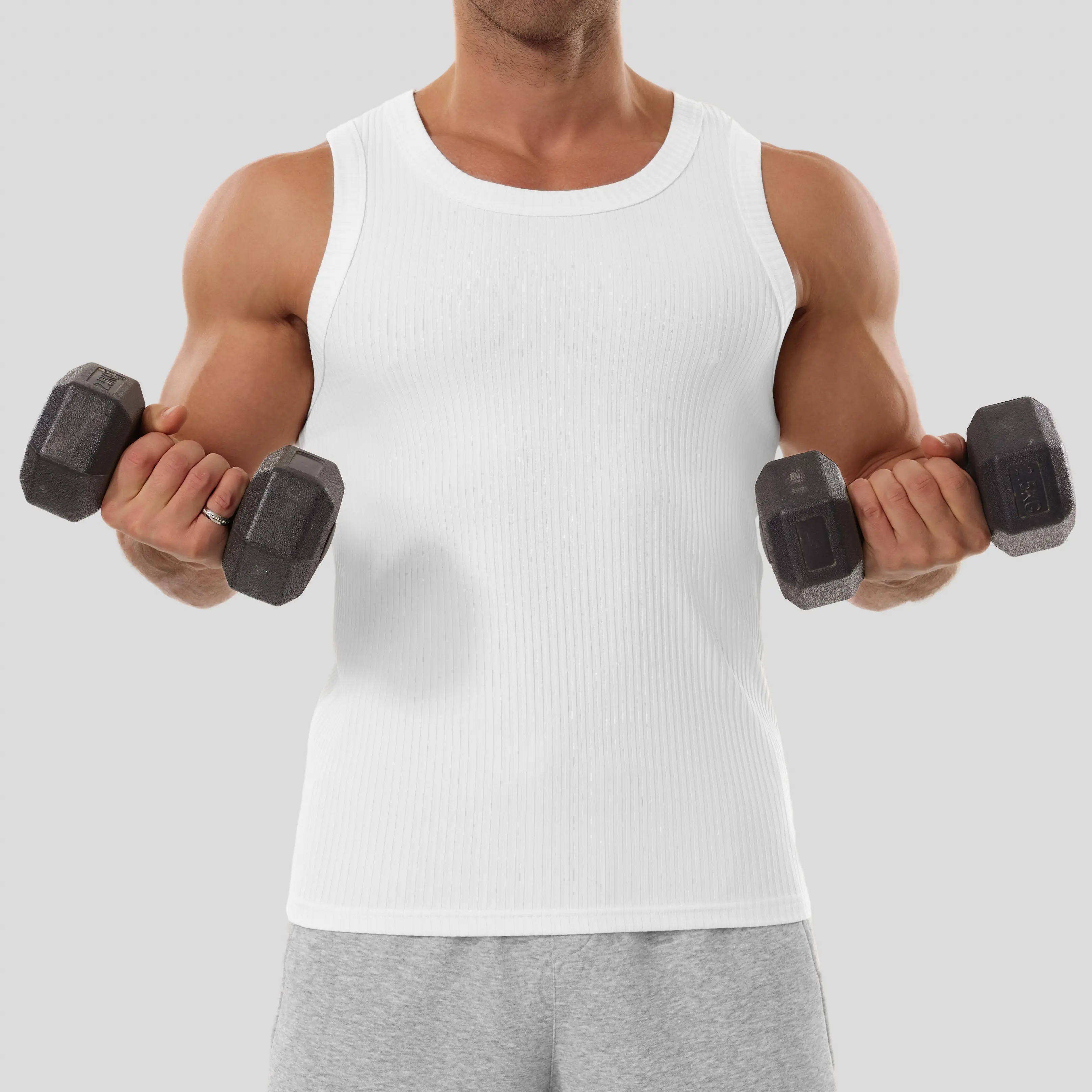 Men's Wide Strap Ribbed Muscle Tank Top