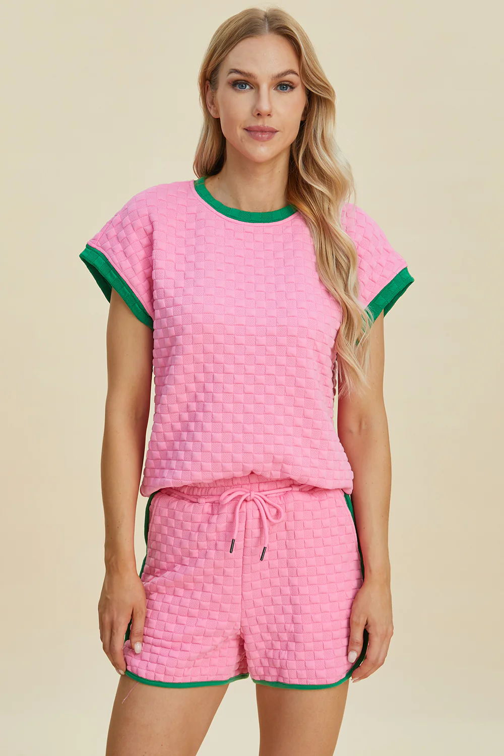 Full Size Texture Contrast T-Shirt and Shorts Set