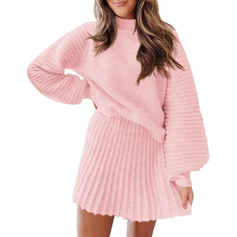 Women’s Ribbed Mock Neck Sweater & Mini Skirt Set