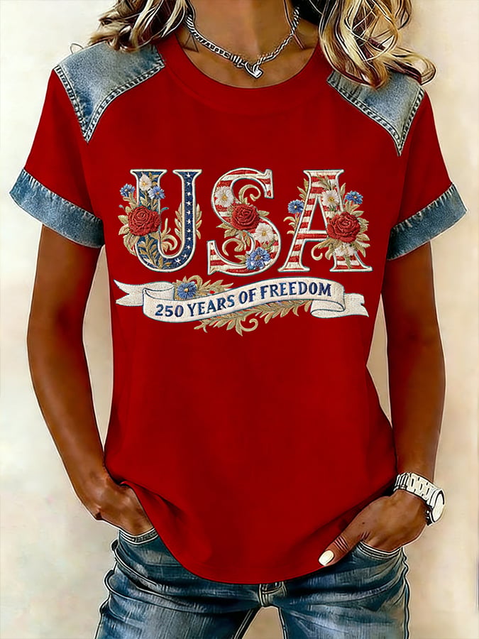 Women's American 250th Anniversary Print Crew Neck Top