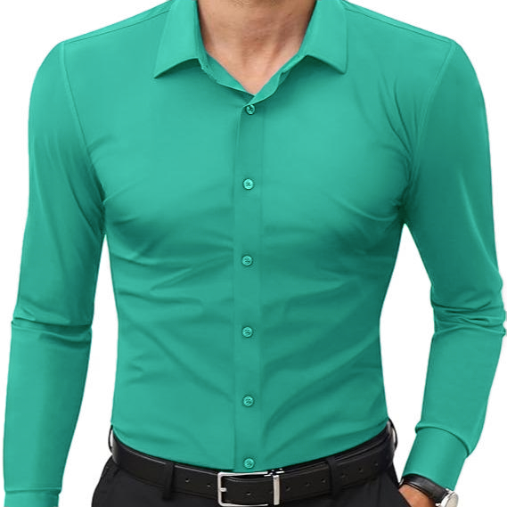 🔥10-Pack (one of each color)🔥Men’s Stretch Slim-Fit Long Sleeve Dress Shirt