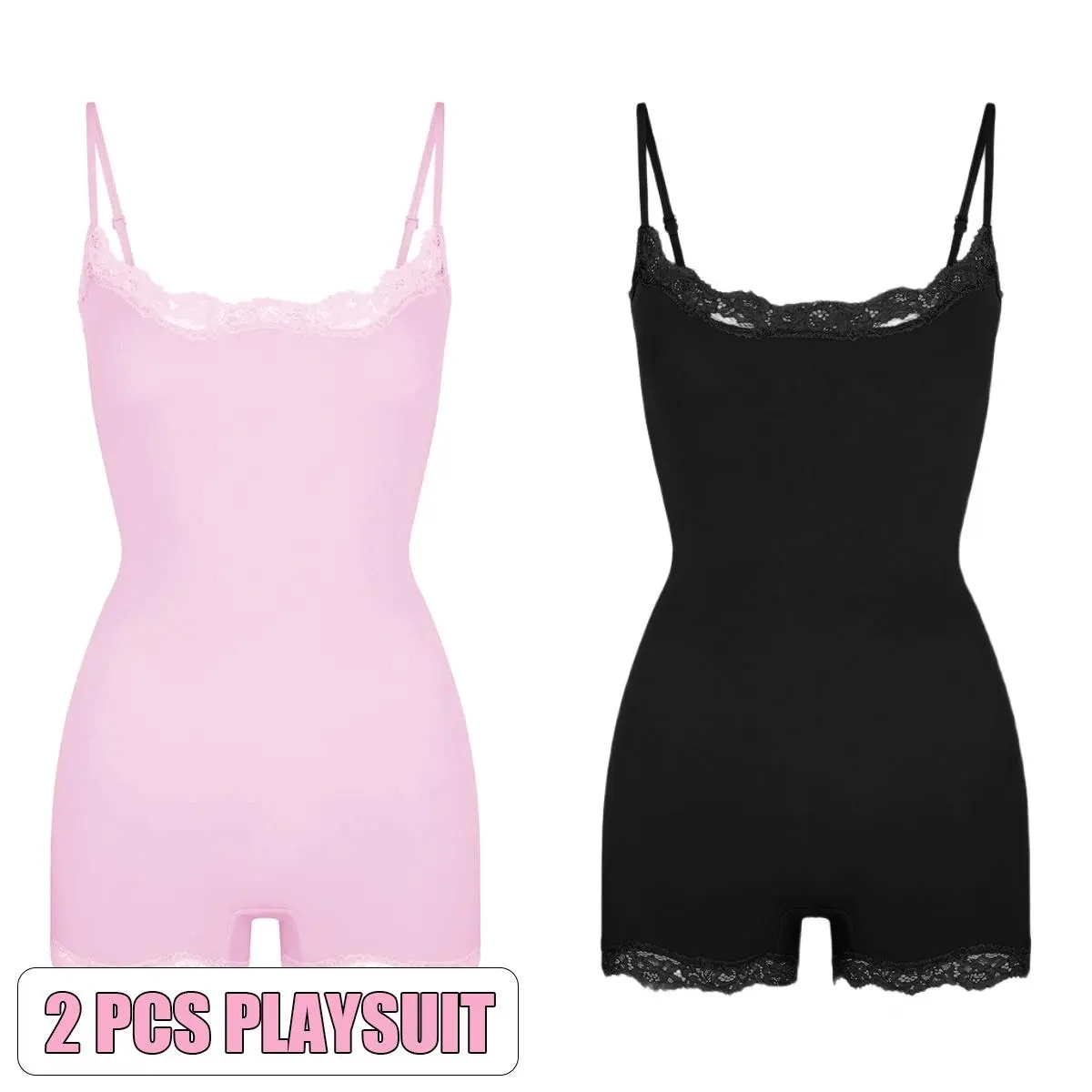 KatchMe Lace Series Women's Simple Style Spaghetti Strap Lace Trim Breathable Bodysuit