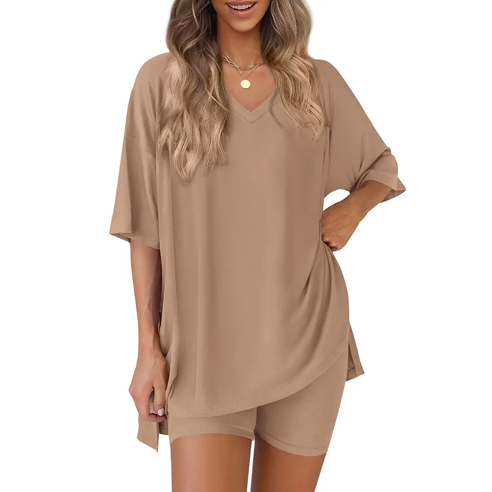 Women 2 Piece Lounge Set Casual Oversized Shirts Biker Shorts