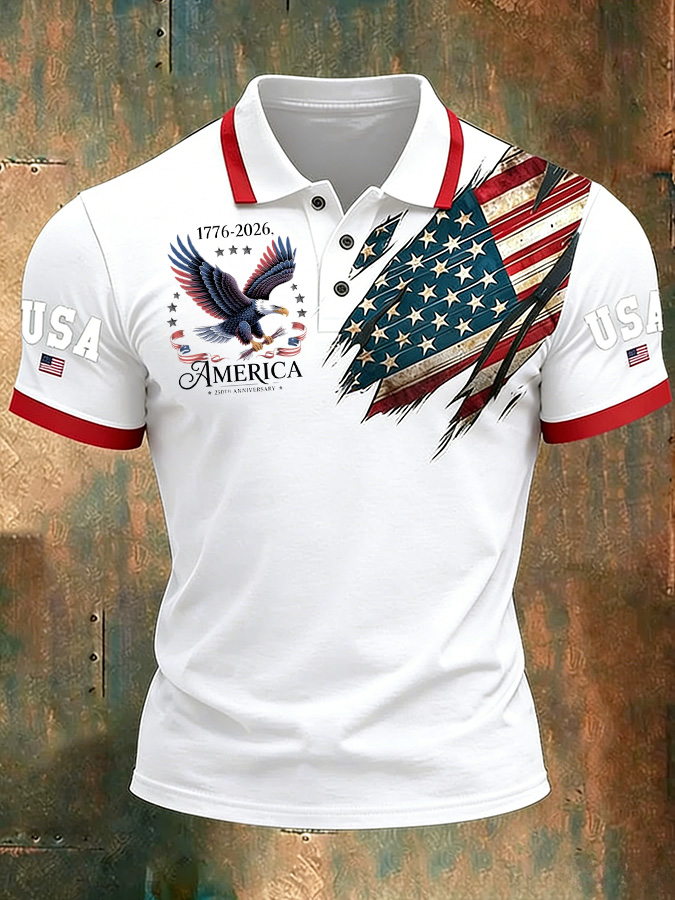Unisex Casual 250Th Anniversary Celebration Short Sleeved Polo Shirt